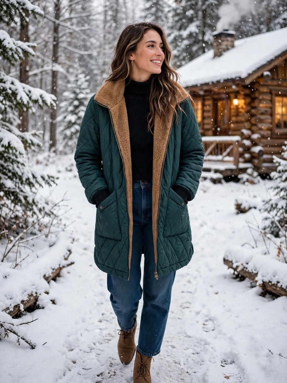 Weatherproof Vintage Diamond Quilted Barn Coat M Green Sherpa Fleece LINED